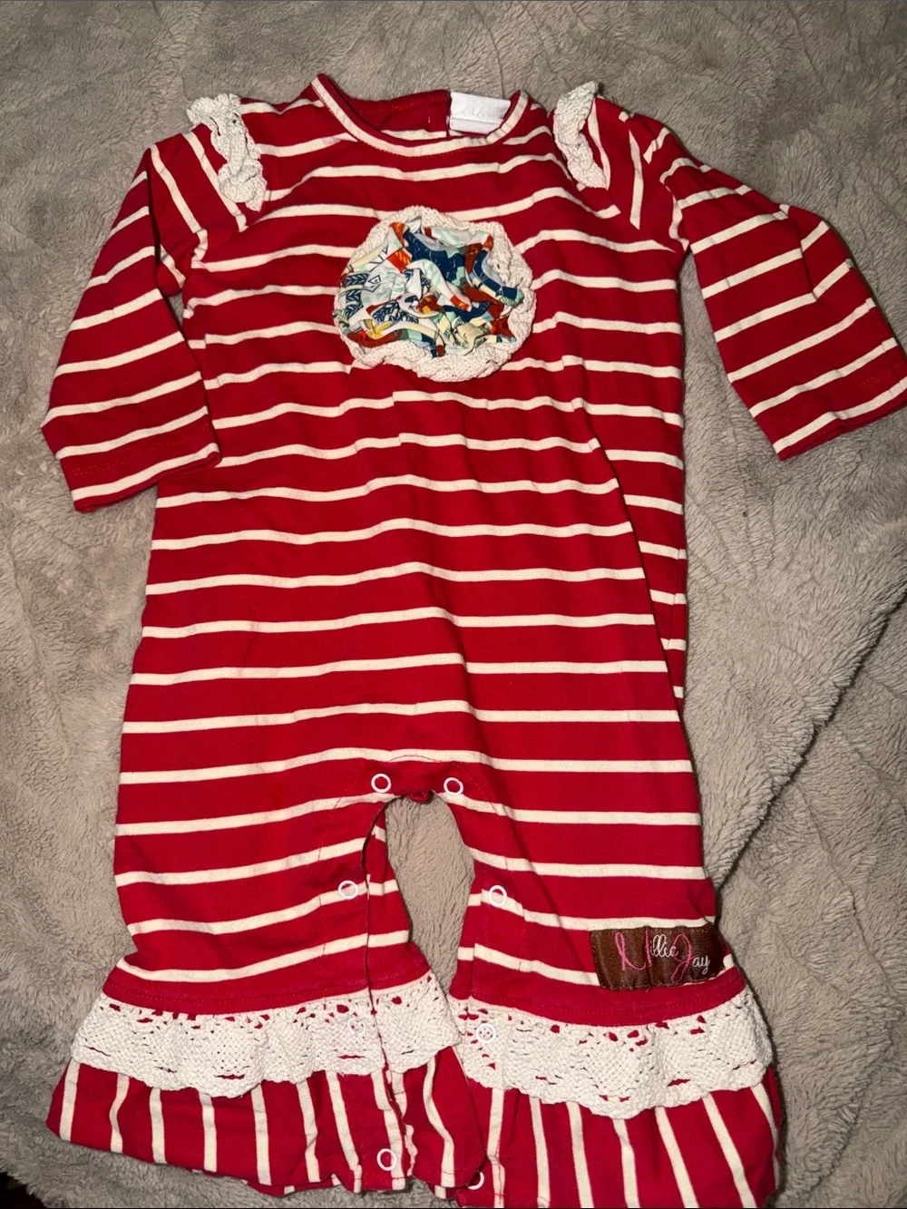 Millie Jay Boutique Red White Striped Ruffle Romper Jumpsuit 12M Fall 2019